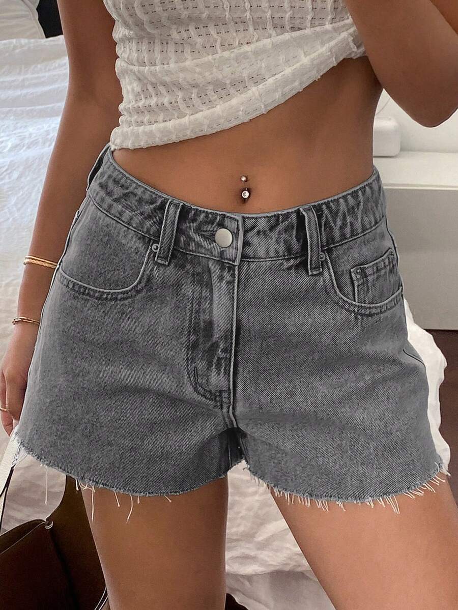 Shorts Denim Frayed - Women Casual Vintage Wash Denim Shorts
