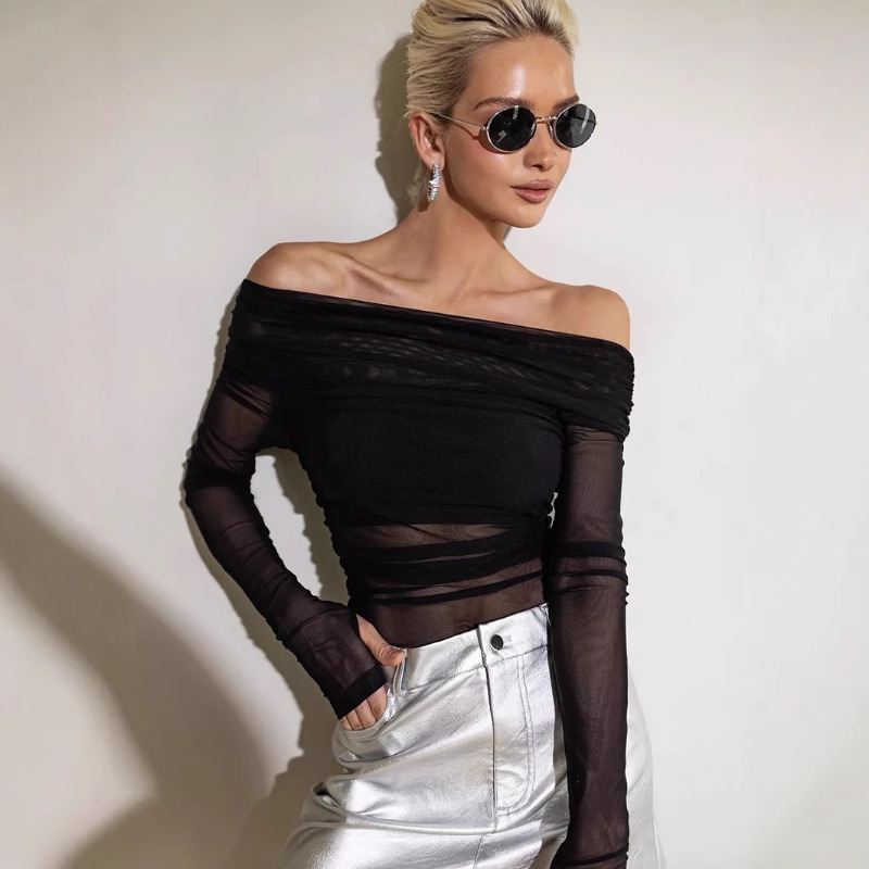 Women  Mesh Off Shoulder Top S - Blouse Off Shoulder recensie en prijs