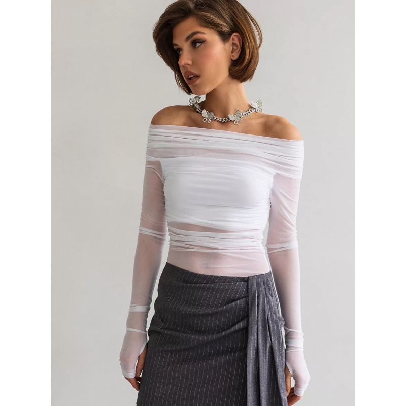 Women  Mesh Off Shoulder Top S - Blouse Off Shoulder recensie en prijs