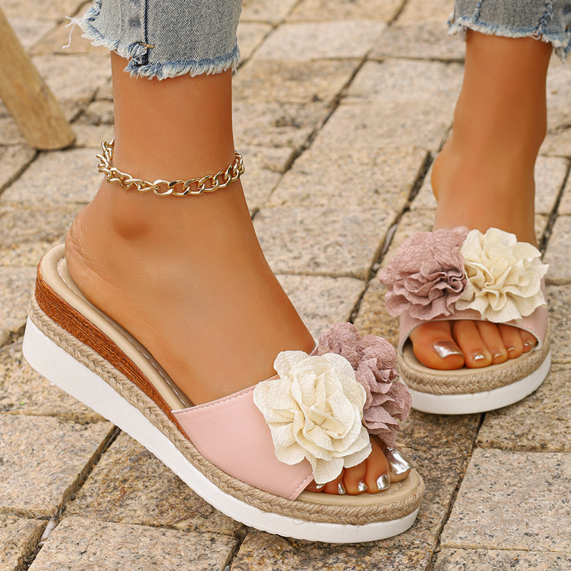 Women's Pink Flower Decor Plat - Wedge Espadrille Women recensie en prijs