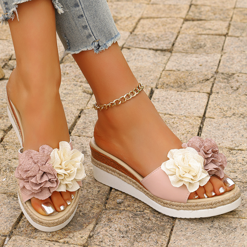 Women's Pink Flower Decor Plat - Wedge Espadrille Women recensie en prijs