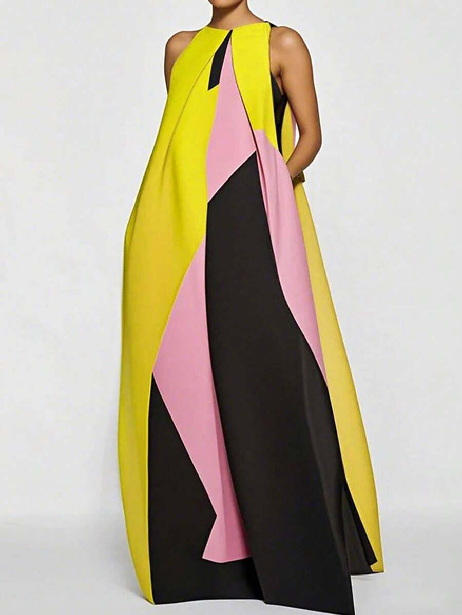 Women Color Block Maxi Dress H - Maxi Dress Halter recensie en prijs