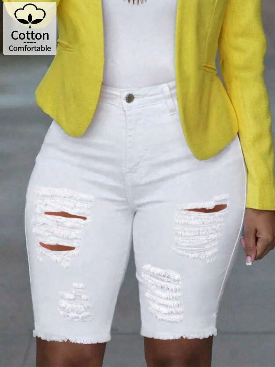 Womens Distressed White Denim  - Shorts Denim Frayed recensie en prijs