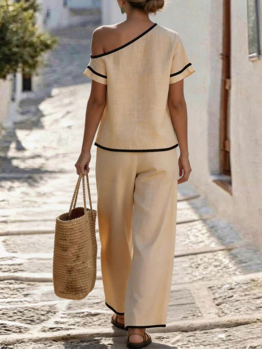 Womens Beige Asymmetric Top An - Linen Pant Wide recensie en prijs