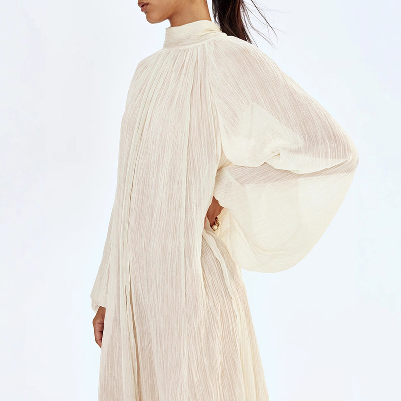 Ladies O-neck Long Sleeved Ple - Linen Dress Wrap recensie en prijs