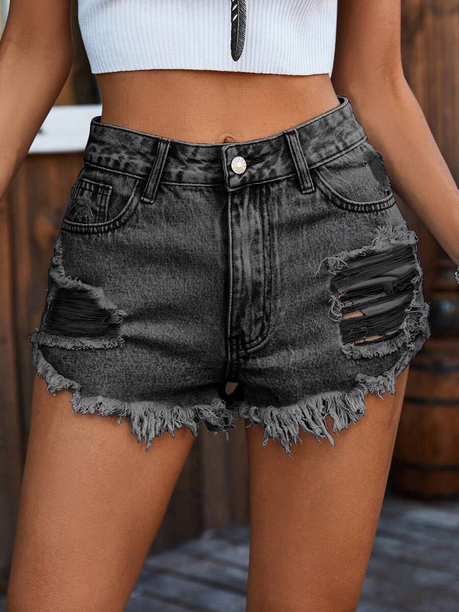 Ripped Denim Shorts High Waist - Shorts Denim Frayed recensie en prijs