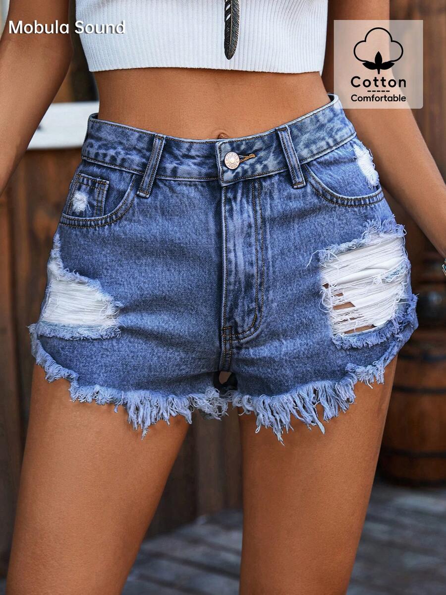 Ripped Denim Shorts High Waist - Shorts Denim Frayed recensie en prijs