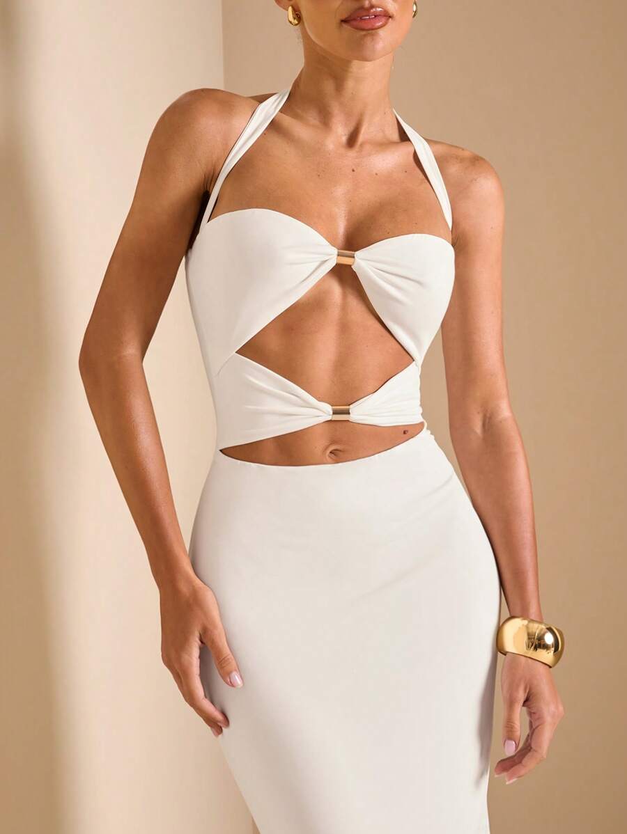 White Cut Out Halter Neck Fitt - Maxi Dress Halter recensie en prijs
