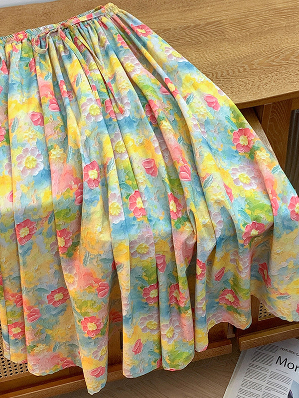 Retro Artistic Large Size A-Li - Midi Skirt Floral recensie en prijs
