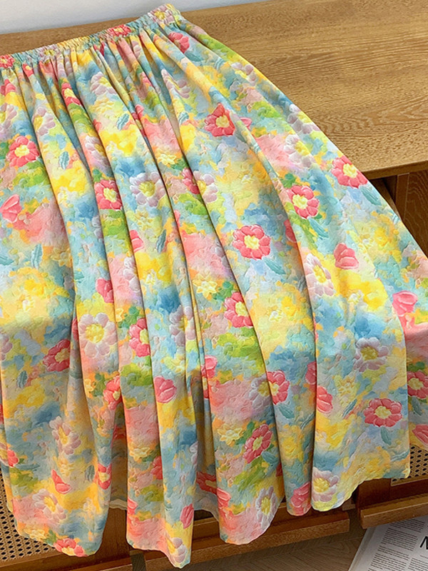 Retro Artistic Large Size A-Li - Midi Skirt Floral recensie en prijs