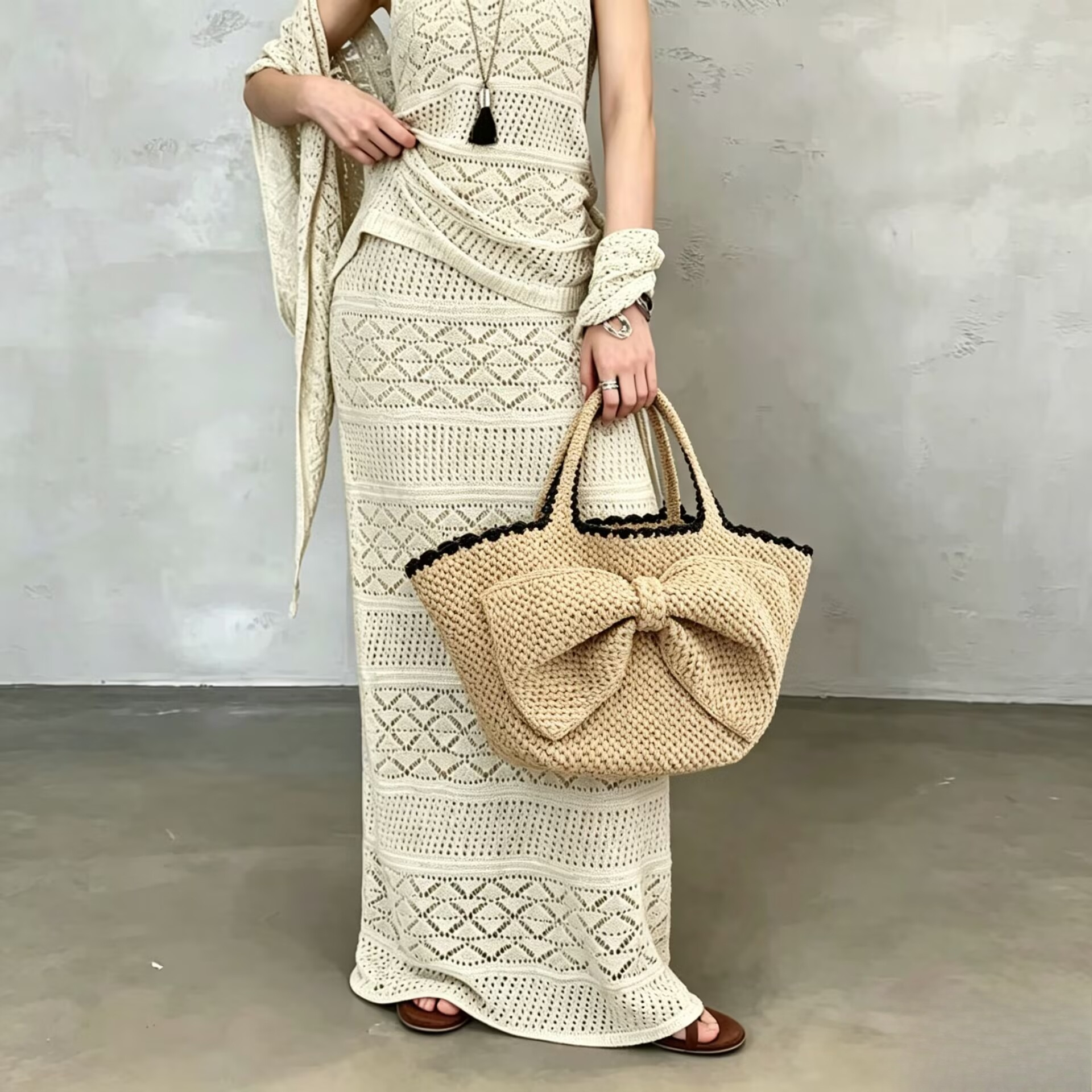 NEW raffia bow crochet handwov - Crochet Bag Raffia recensie en prijs