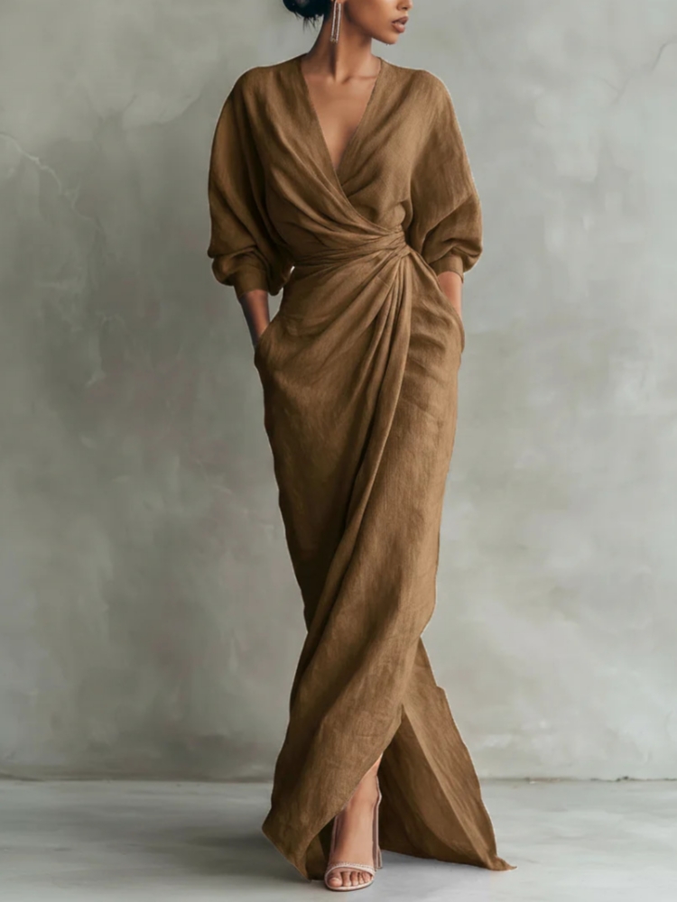 Women Linen Blend Wrap Maxi Dr - Linen Dress Wrap recensie en prijs
