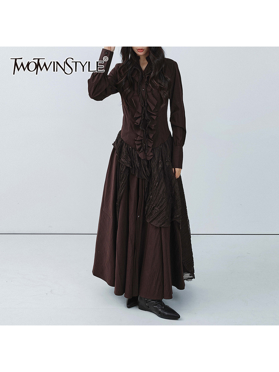 TWOTWINSTYLE Brown Spliced Fol - Linen Dress Wrap recensie en prijs