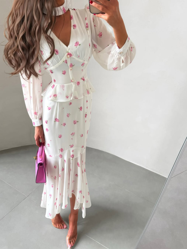Women White Pink Floral Choker - Midi Skirt Floral recensie en prijs