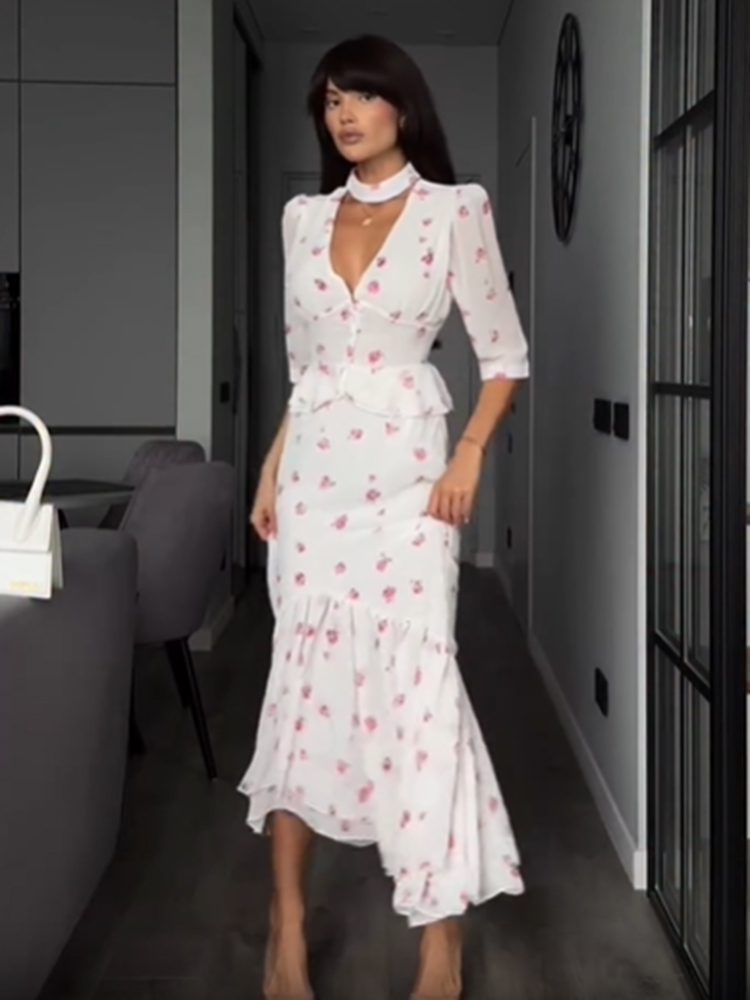 Women White Pink Floral Choker - Midi Skirt Floral recensie en prijs