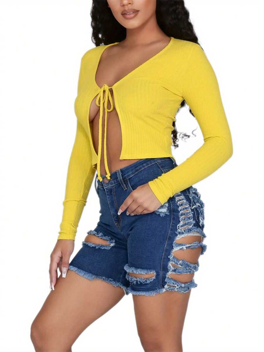 Women High Waist Ripped Denim  - Shorts Denim Frayed recensie en prijs