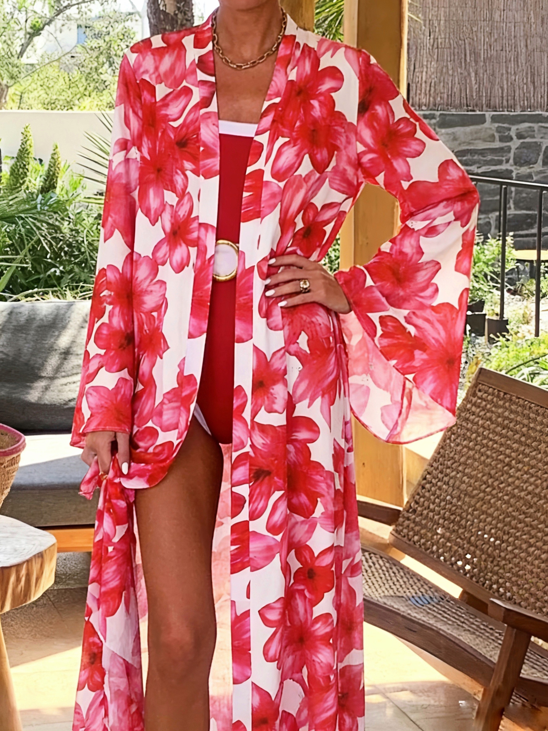 Women's Red Floral Kimono Robe - Kimono Sheer Floral recensie en prijs