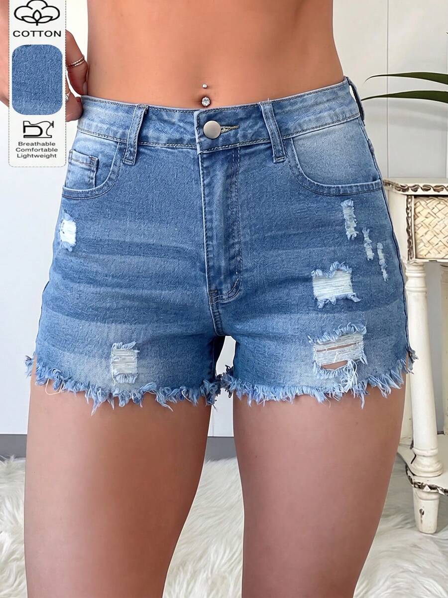 Womens Casual Distressed Denim - Shorts Denim Frayed recensie en prijs