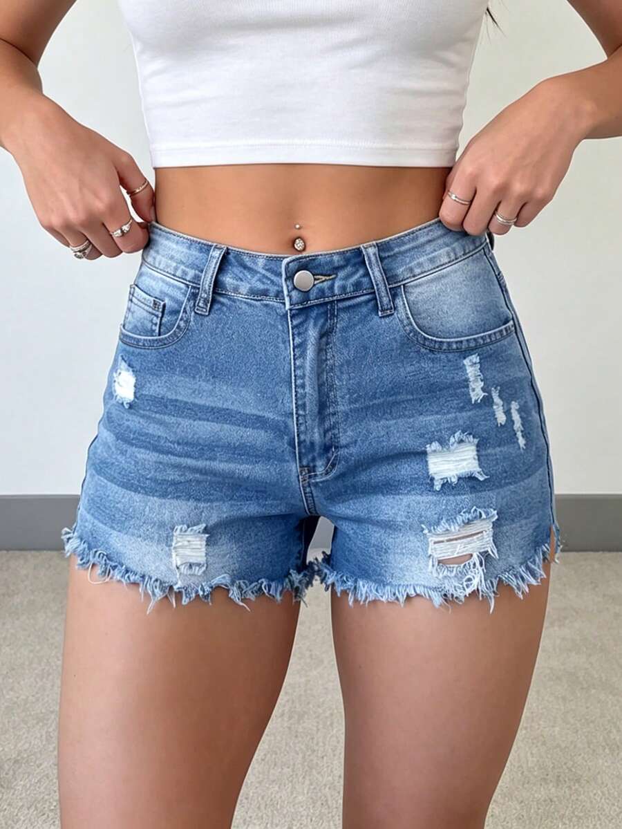 Womens Casual Distressed Denim - Shorts Denim Frayed recensie en prijs