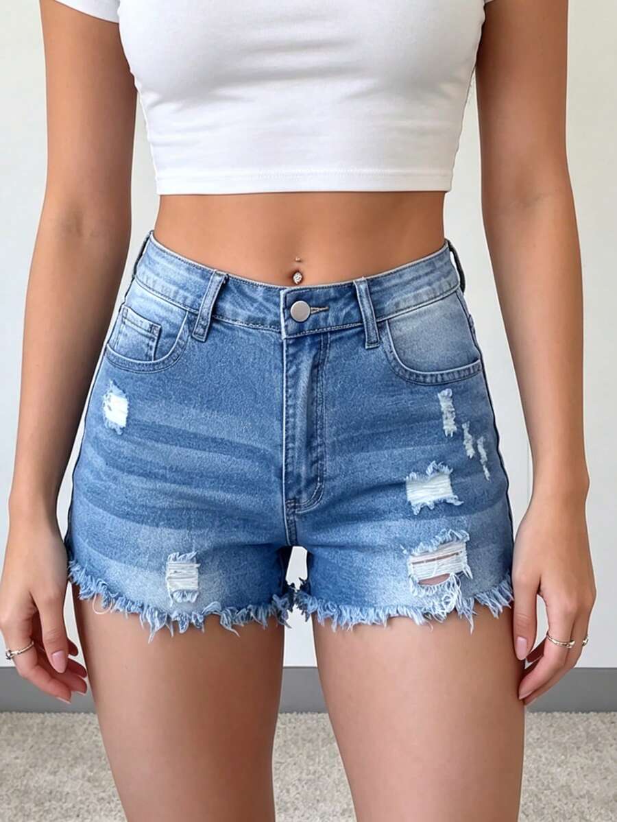 Womens Casual Distressed Denim - Shorts Denim Frayed recensie en prijs