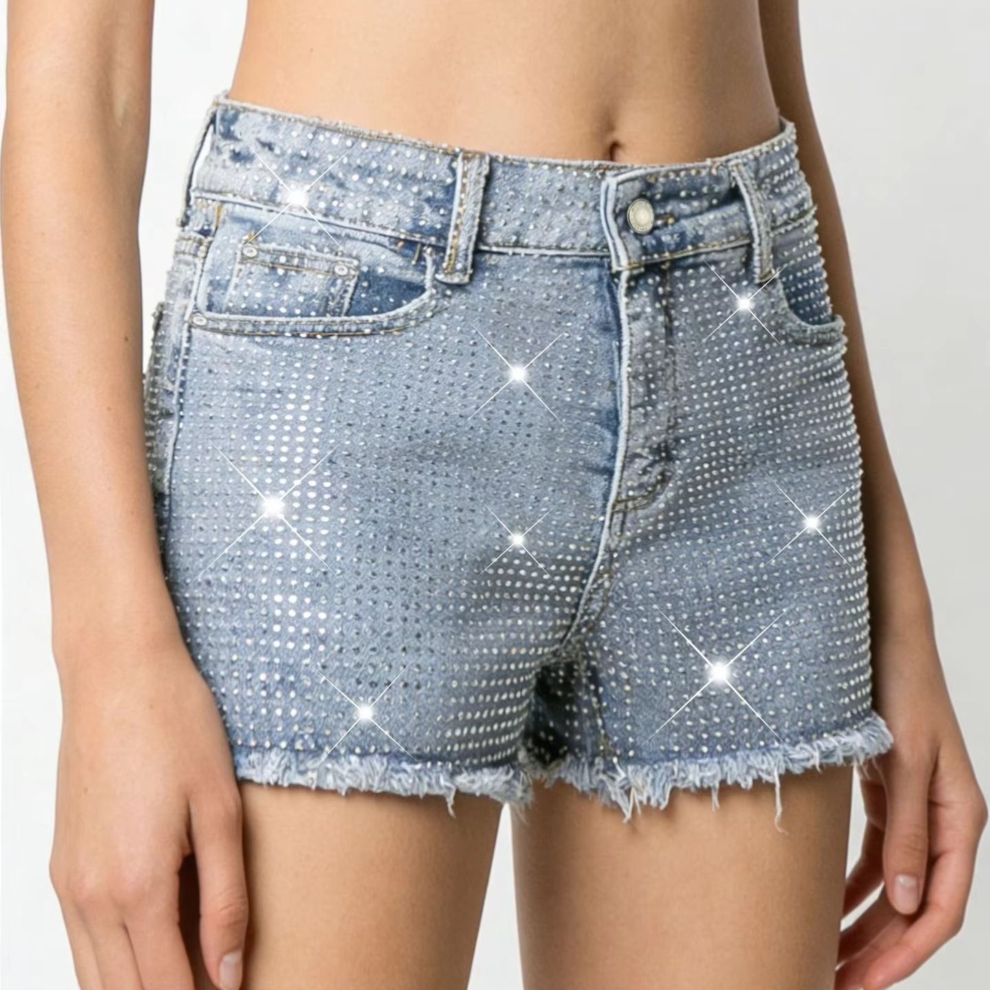 2026 New Full-Bejeweled Elasti - Shorts Denim Frayed recensie en prijs