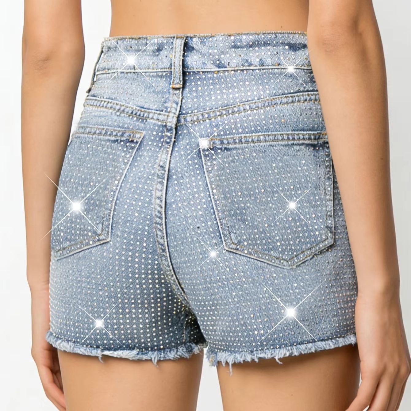 2026 New Full-Bejeweled Elasti - Shorts Denim Frayed recensie en prijs
