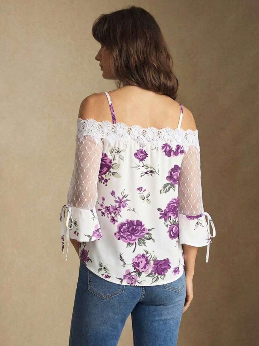 Purple Floral Print Off Should - Blouse Off Shoulder recensie en prijs