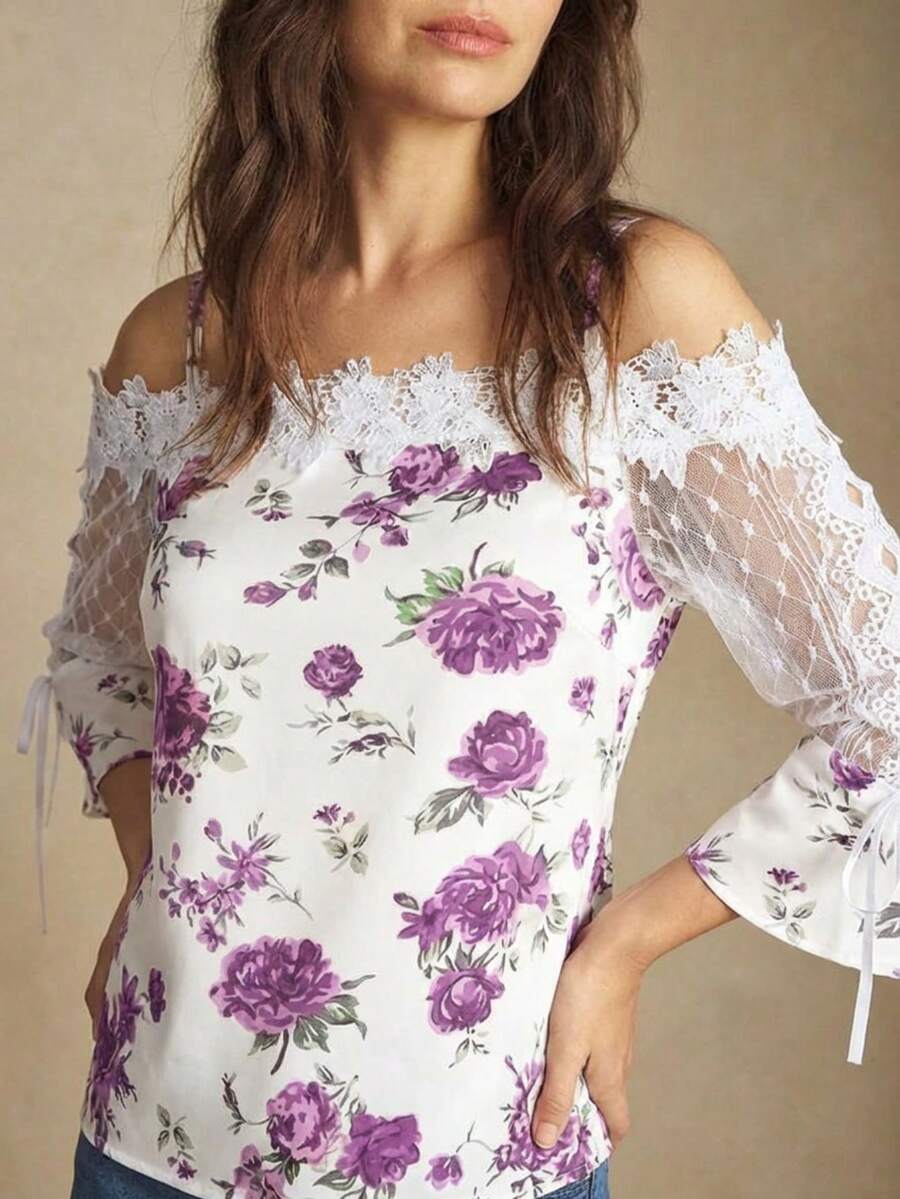 Purple Floral Print Off Should - Blouse Off Shoulder recensie en prijs