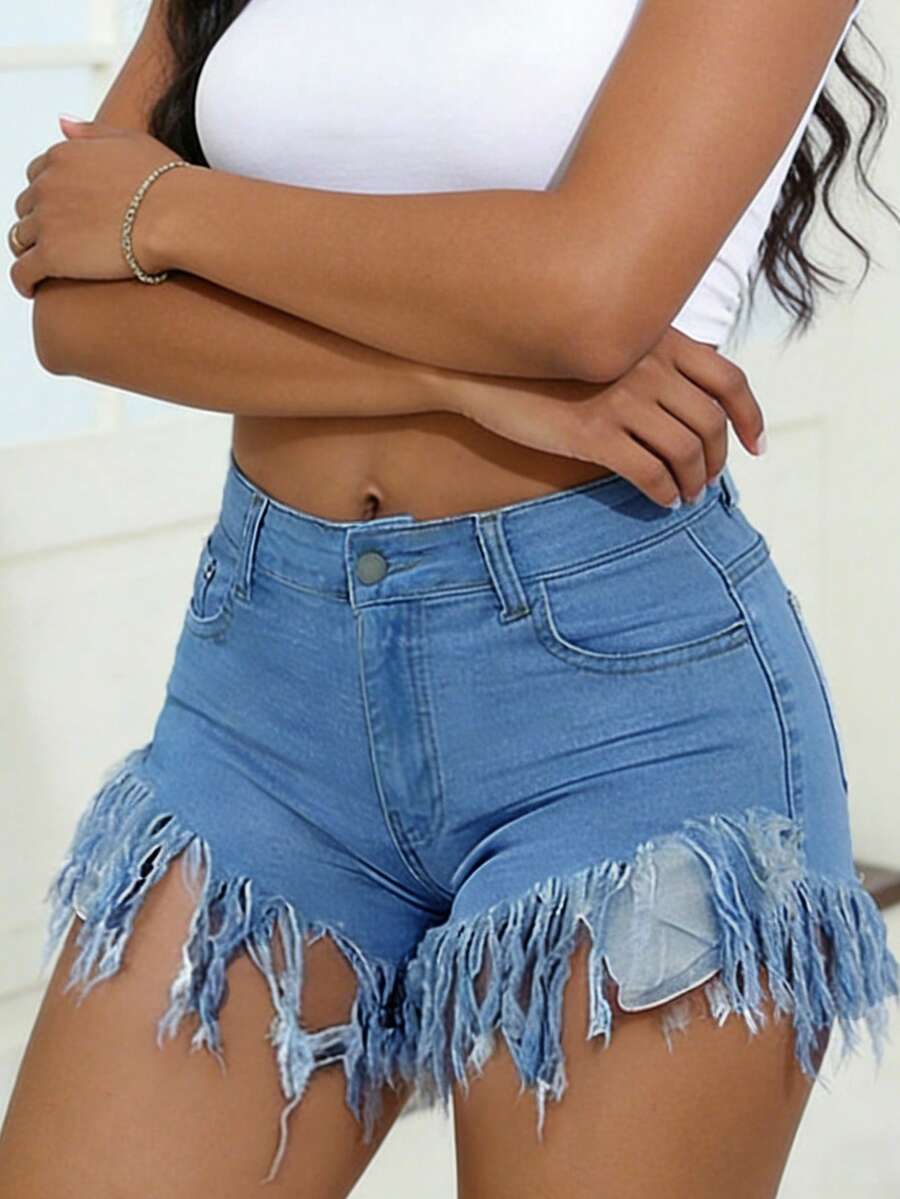 Distressed Frayed Hem Denim Sh - Shorts Denim Frayed recensie en prijs
