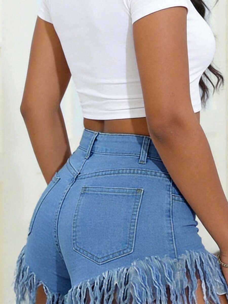 Distressed Frayed Hem Denim Sh - Shorts Denim Frayed recensie en prijs