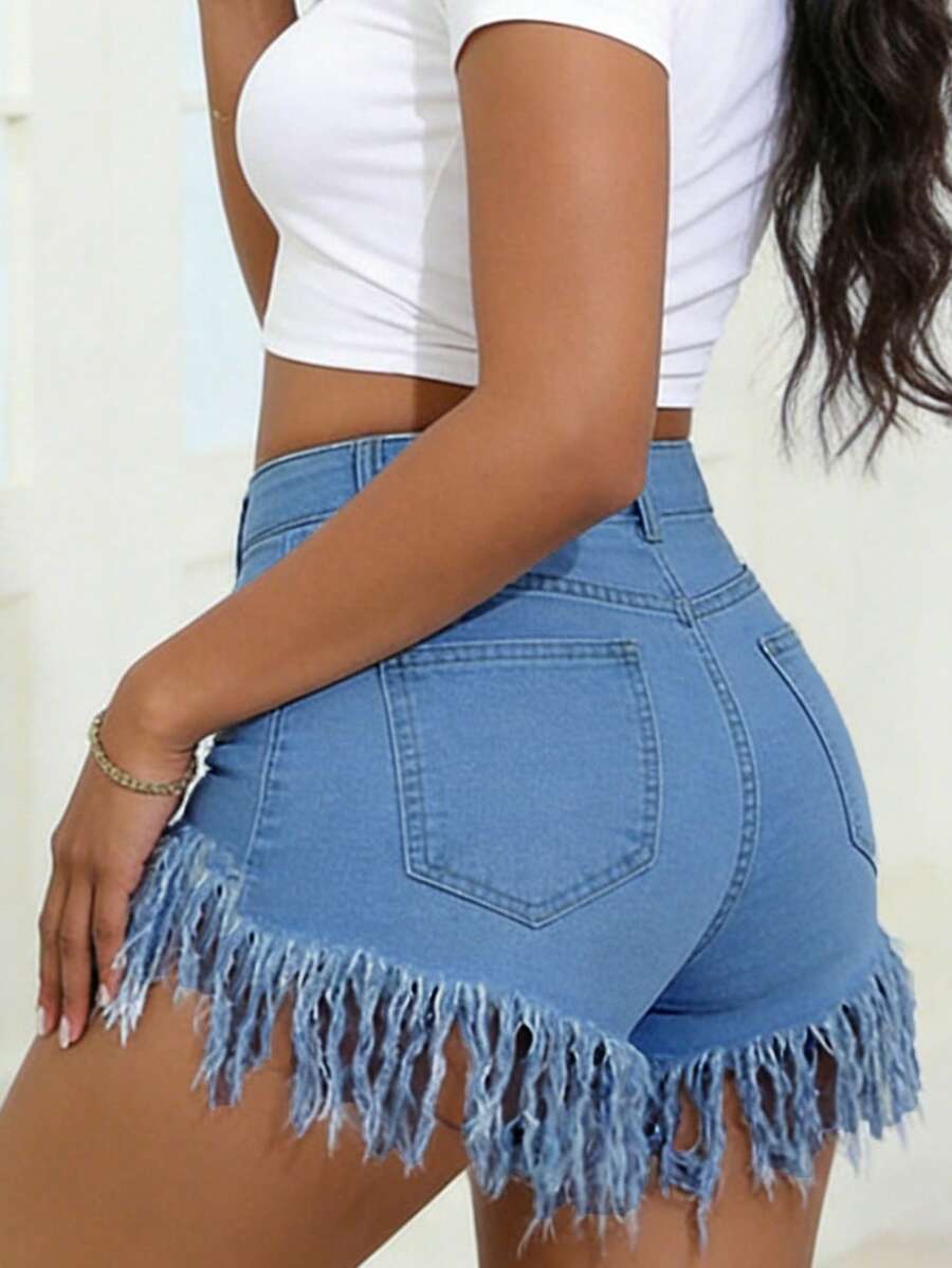 Distressed Frayed Hem Denim Sh - Shorts Denim Frayed recensie en prijs