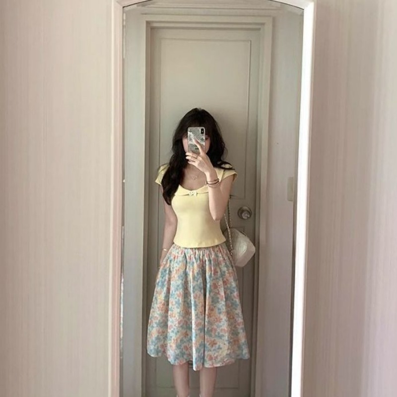 Women 2 Piece Set Bow Top And  - Midi Skirt Floral recensie en prijs