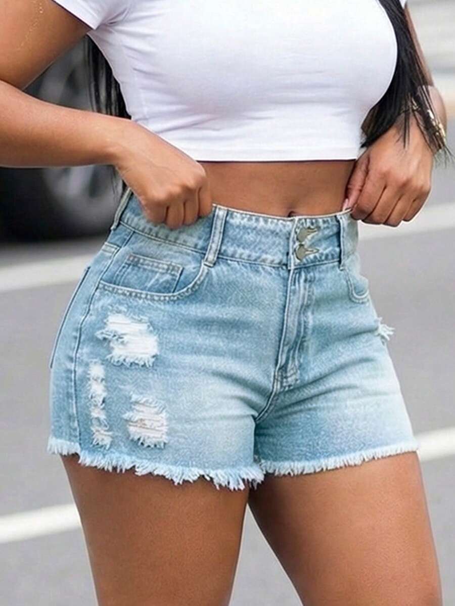 Women High Waist Denim Shorts  - Shorts Denim Frayed recensie en prijs
