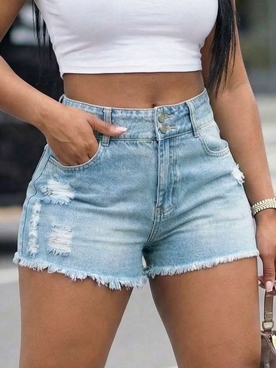 Women High Waist Denim Shorts  - Shorts Denim Frayed recensie en prijs