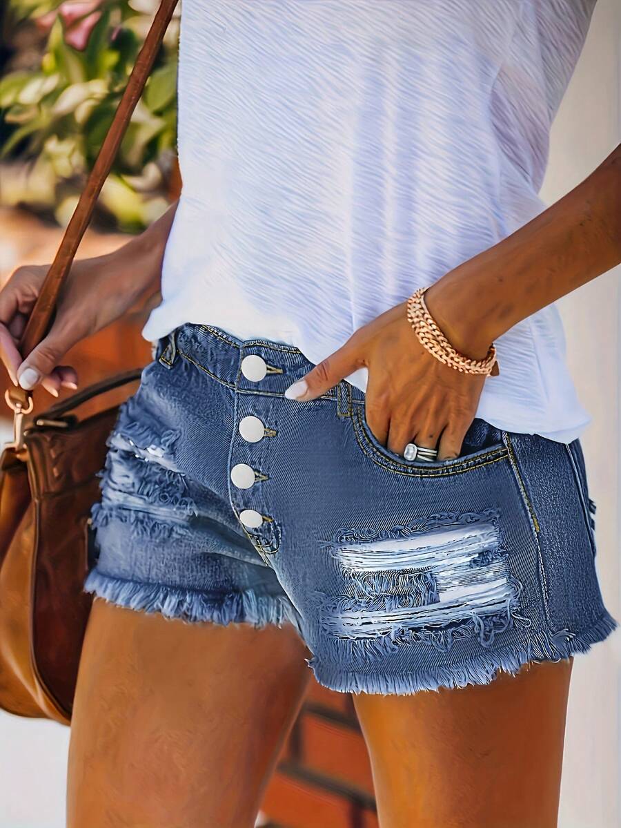 Womens Buttoned Distressed Den - Shorts Denim Frayed recensie en prijs