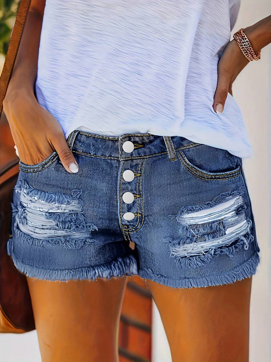 Womens Buttoned Distressed Den - Shorts Denim Frayed recensie en prijs