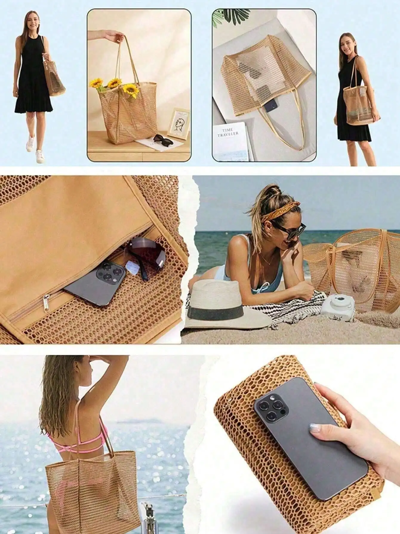 1pc Mesh Beach Tote Bag, Outdo - Tote Bag Beach recensie en prijs