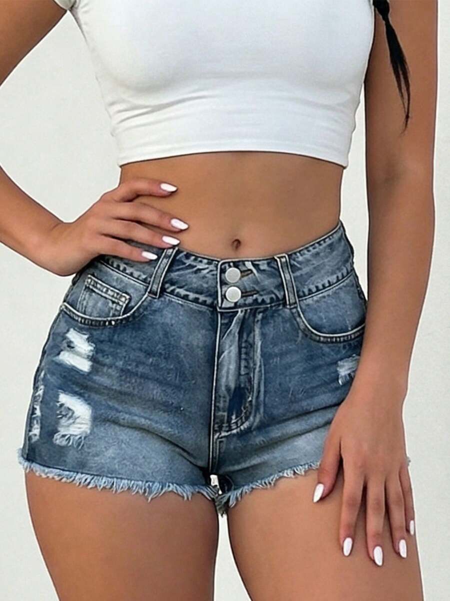 Mid-Rise Womens Denim Shorts W - Shorts Denim Frayed recensie en prijs